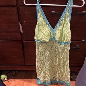 Fashion Bug Green and Blue Lace Chemise with Empire Waist